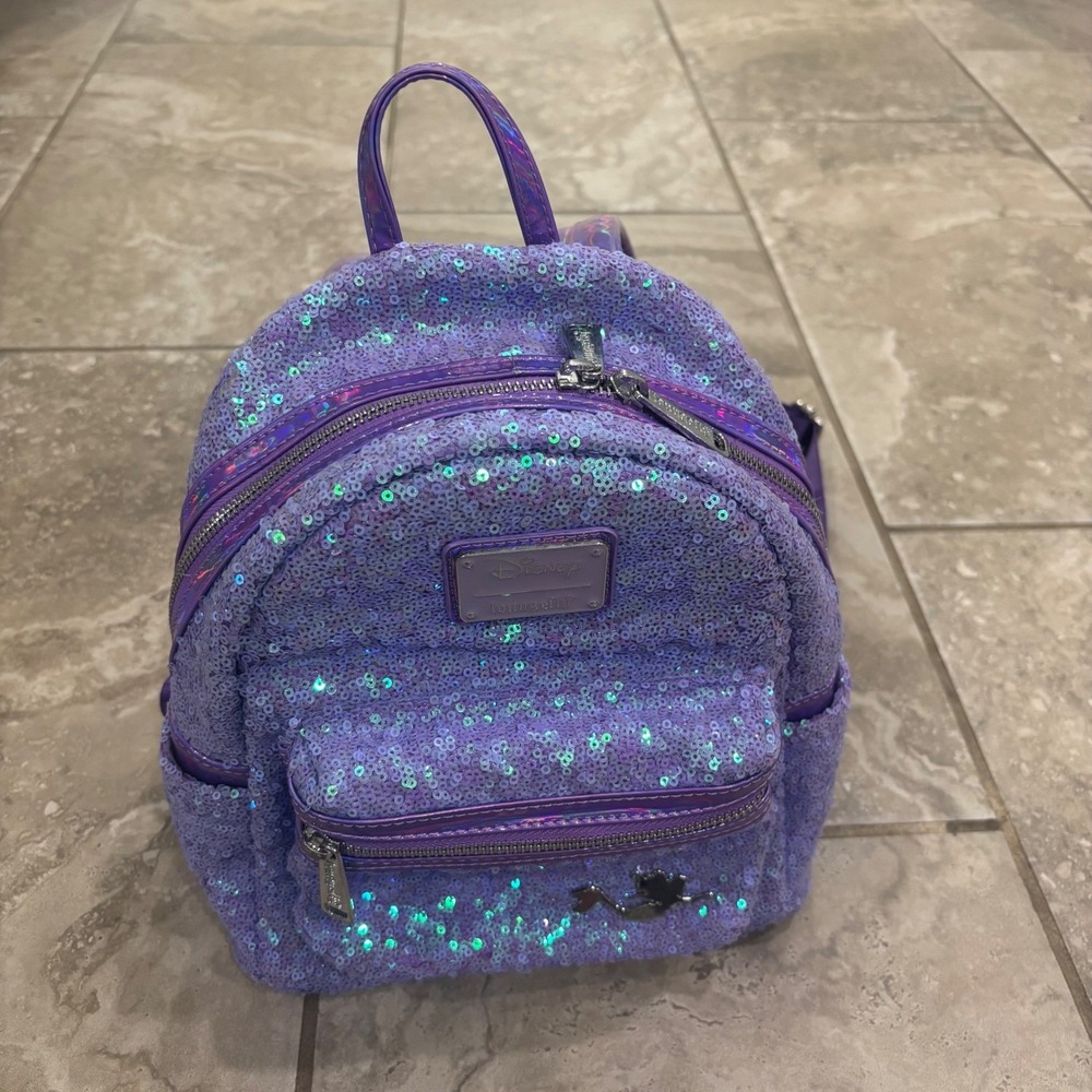 Disney Loungefly Little Mermaid Ariel Purple Sequin Holographic Mini Backpack - Picture 2 of 16
